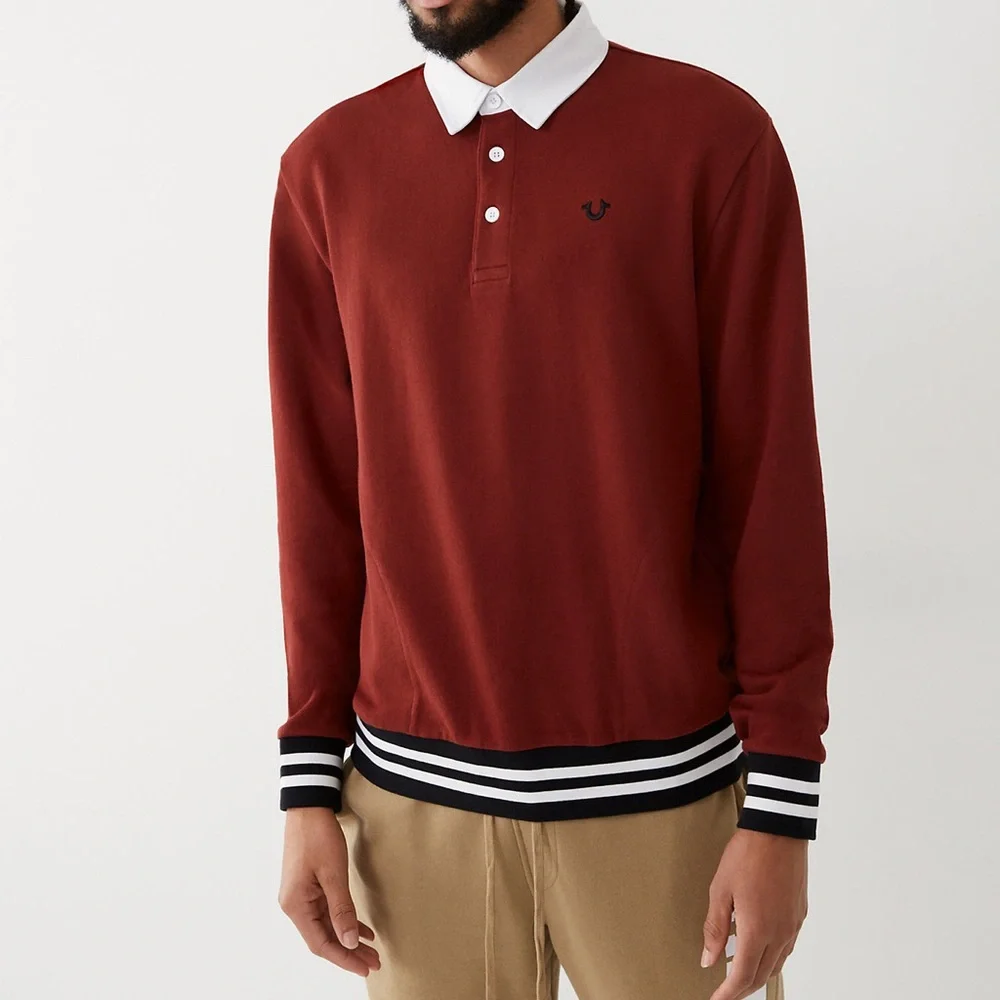 True Religion Men's Long Sleeve Rugby Pullover Shirt Size Medium